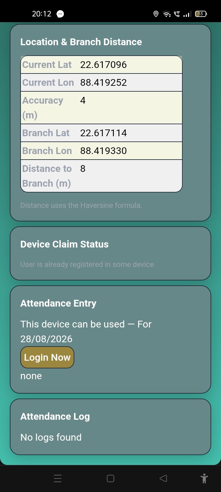 Attendance App - Dashboard